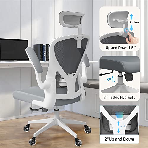 Sichy Age Ergonomic Chair With Headrest Big And Tall Office Chair Computer Chair Desk Chair Adjustable Headrest Lumbar Support Office Chair 400 Lbs Heavy Duty Office Chair With Metal Base Gray #TOP3