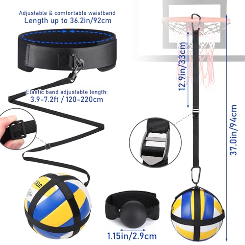Two Training Style Volleyball Serve & Spike Trainer Kit, Solo Practice Volleyball Training Equipment Aid with Adjustable Waist Belt & Ball Pouch & Hand Strap for Serving, Setting & Spiking with Ease
