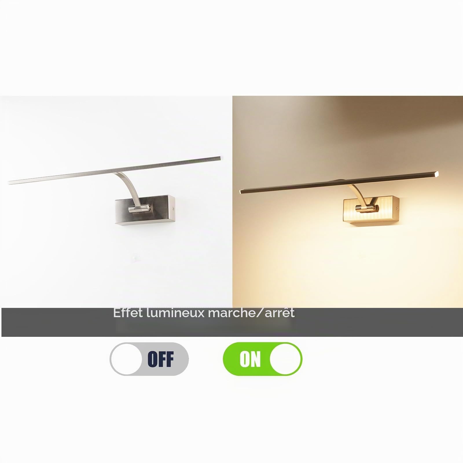 Alpinaluz Applique murale LED pour éclairage de tableaux, miroirs et meubles, 8 W, 45 cm, lumière chaude 2 700 K, angle réglable, acier avec finition nickel satiné, driver KGP intégré