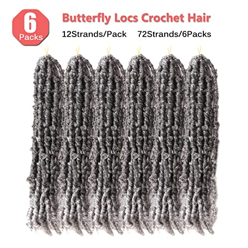 Butterfly Locs Crochet Hair 6 Packs Pre Looped Distressed Locs Crochet Braids Bob Butterfly Locs (TGrey, 18 Inch (6 Packs)) - Image 3