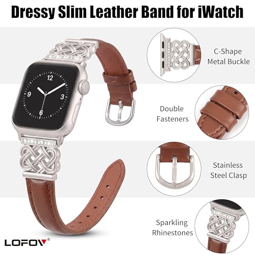 Image of Compatible with Apple Watch Bands Women 38 /40 /41 /42mm Dressy Slim Leather Strap with Designer Celtic Knot Interlock Buckle Bracelet for iWatch Series 11 10 9 8 7 6 5 4 SE 3 2 1