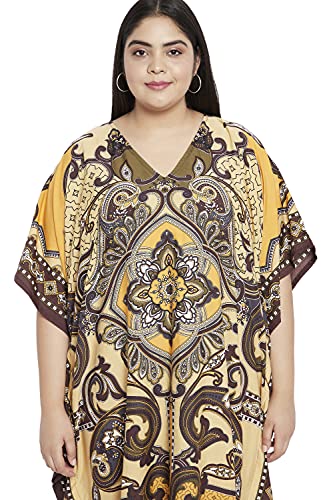Image of Women Long Maxi Plus Size Polyester Kaftan Gown, Womens Kaftan Dresses | Lounge Resort Wear, Batwing Sleeve Side Slit, Beach Cover Up, House Dress, Lightweight V Neck Loose Fit Boho Dress
