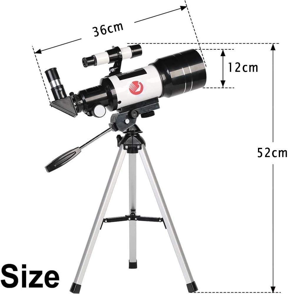 Telescopio para niños Principiantes, telescopio Refractor astronómico de 70 mm de Apertura, 300 mm, trípode y buscador, telescopio de Viaje portátil con Adaptador para teléfono Inteligente y Control