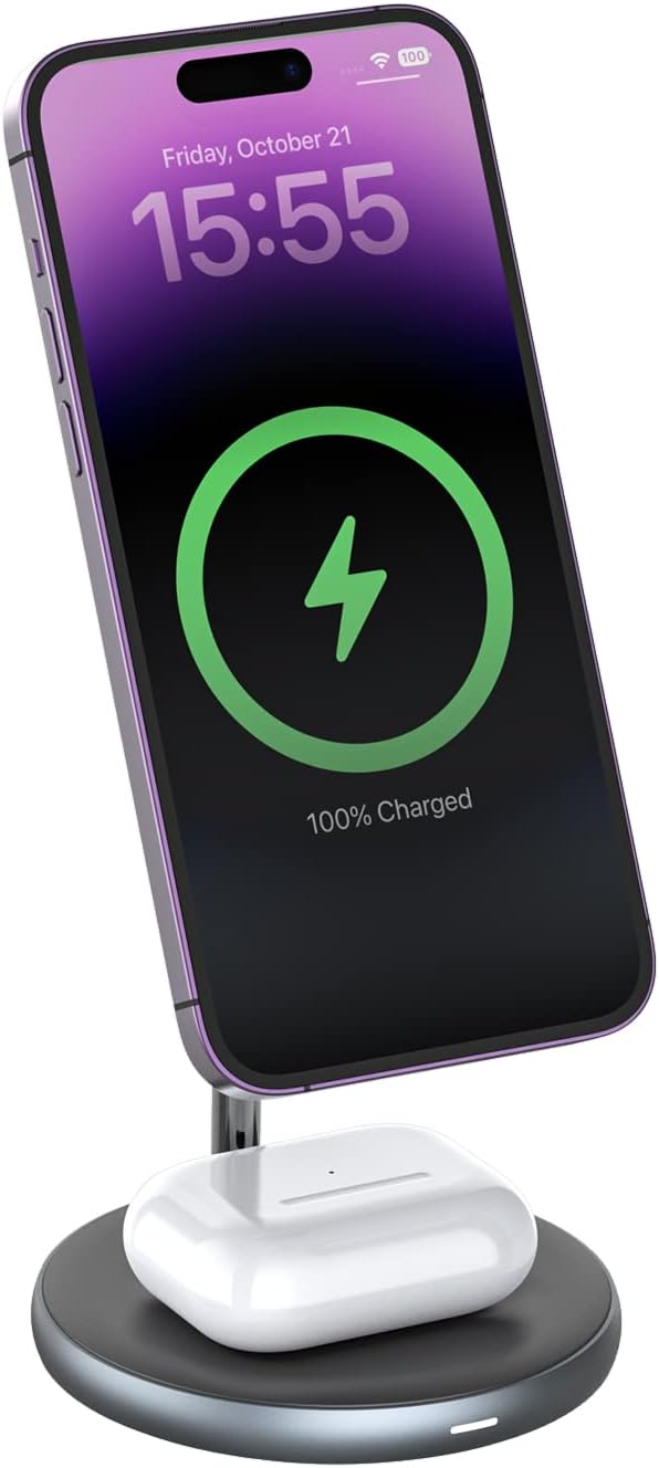 ZIKE 2-in-1 Wi-fi Charger with MagSafe, 15 Watt Quick Wi-fi Charger for iPhone 14/13/12 Collection and Different MagSafe-Enabled Units, Inductive Charging Station for AirPods Professional/3/2