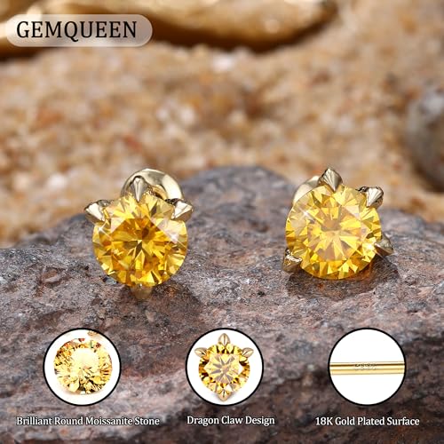 Moissanite Earrings Studs : 18K White Yellow Gold Plated 925 Sterling Silver Earrings Hypoallergenic Dragon Claw Stud for Women Men Yellow D Color VVS1 Clarity 2CT2