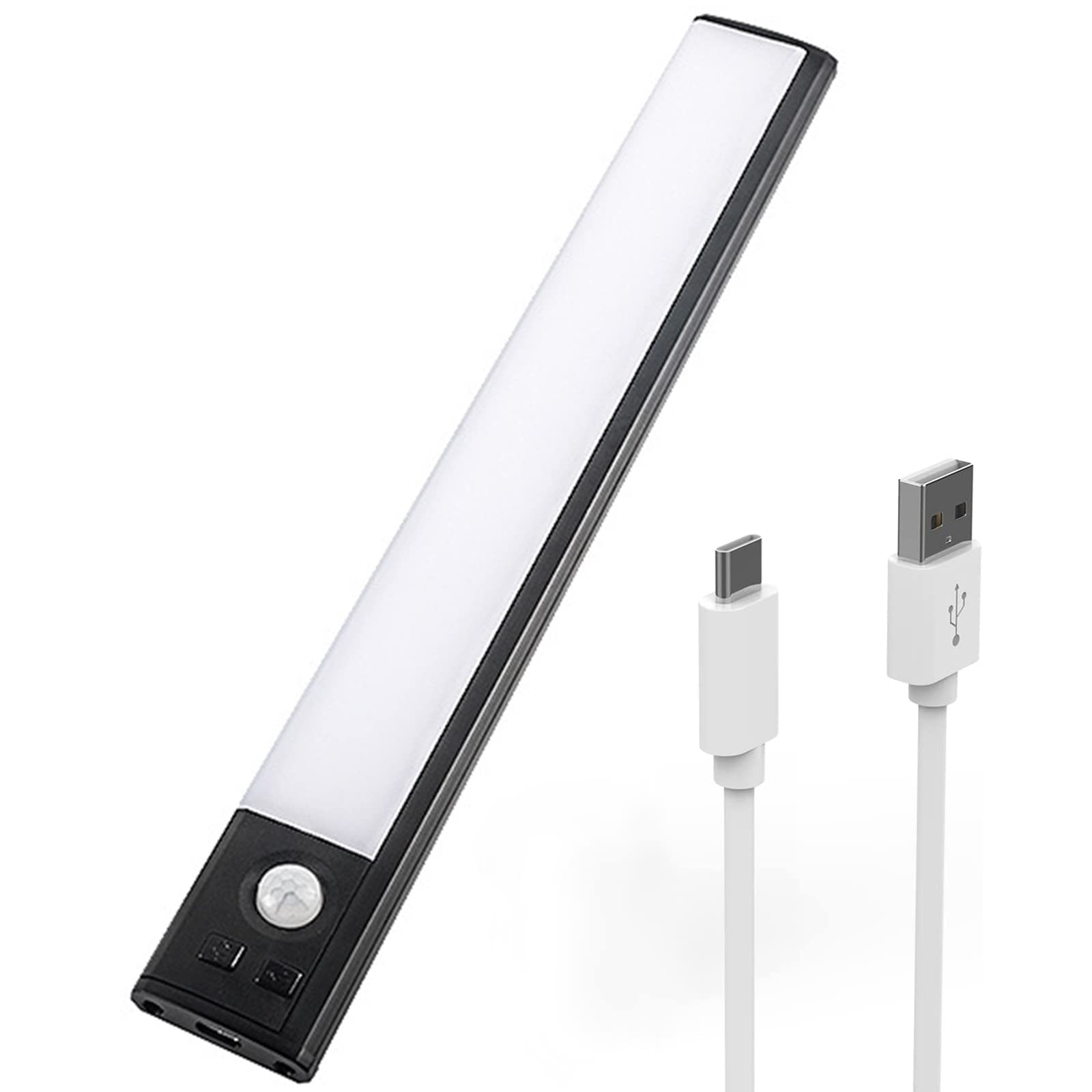 Luz Armario Led Sensor Movimiento 41 Led 30Cm, Luces LED Armario Pilas Sin Cable, 3 Modos, USB Recargable, Tira Magnética, Luz Nocturna Para Cocina Pasillo Armarios Escalera,Negro