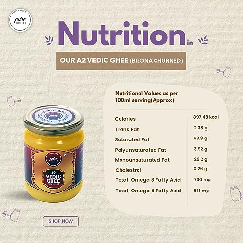 Image of Pure Whites A2 Gir Cow Vedic Ghee 1 Litre Bilona Method | Better Nutrition, Digestion & Immunity Booster | Traditional and Homemade Organic Fresh Ghee | Pure, Natural & Healthy | Lactose and Gluten Free, Pure, Natural & Healthy | Rich in Omega 3 and 6
