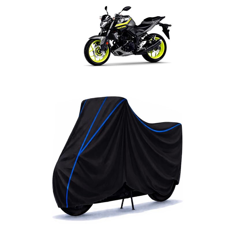 Image of MT-200 Bike Cover Water Resistant Universal Motorcycle Rain | Heavy Duty UV Protection, Dust, Scratch Indoor Outdoor All Weather with Black Blue Piping Elastic