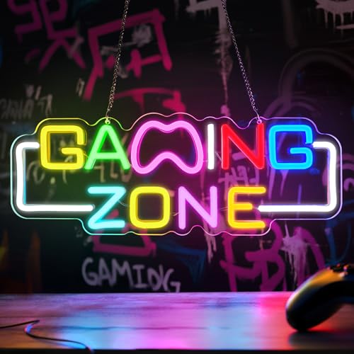 Image of Gaming Zone Neon Sign for Wall Decor - LED Neon Lights with USB Power & Dimmable Brightness,Cool Game Controller Neon Sign for Bedroom,Game Room,Man Cave,Gamer Decor