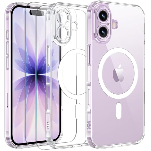 Yohii Funda Magnética para iPhone 17 6,3 Pulgadas Compatible mag-Safe con 2 Piezas Cristal Templado, Protección De Cámara Carcasa Militar Antigolpes Resistente Arañazos Serie Classic, Transparente