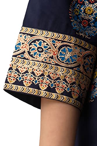 Image of DMP FASHION Women's Rayon Classic Printed Boota Top with Beautiful Tassels and Buttons at Front Black