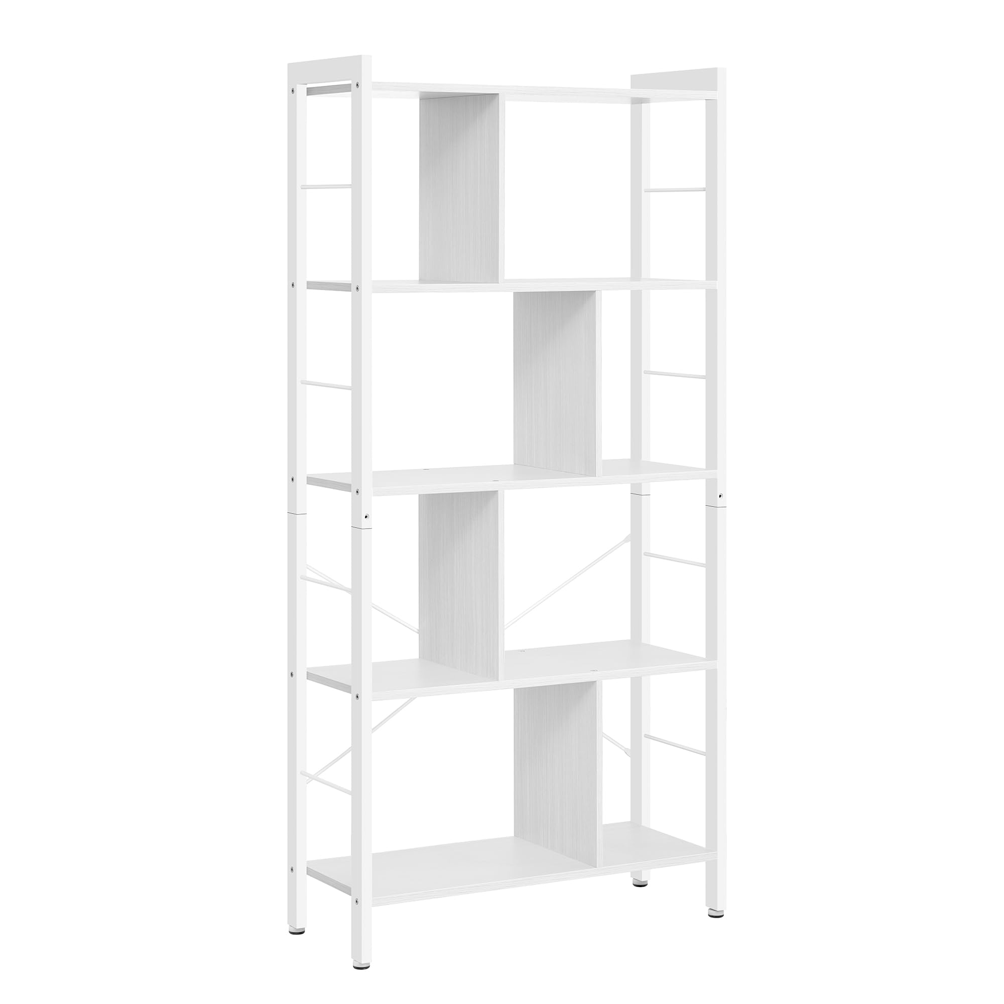 VASAGLE Librería, Estantería de Almacenamiento de 5 Niveles, Organizador de Oficina de Estudio, con Compartimentos, para Salón, Estilo Moderno, Blanco Arce y Blanco Nube LBC012W44