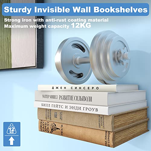 Fentec Invisible Floating Bookshelf, Wall Mounted Floating Bookshelves Heavy-Duty Book Organizers Hidden Book Shelf Metal Shelves Holder For Books Storage Bedroom Living Room Home Office, 4-Pack White #TOP1