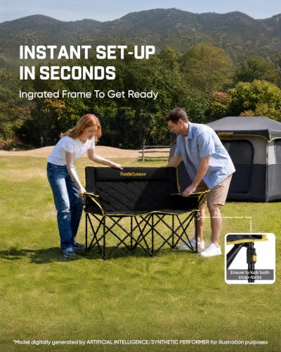 FanttikOutdoor Zeta L11 Duo Pro Double Camping Chair, 2 Person Portable Folding Couch, High Strength Loveseat with Cup Holder & Carry Bag for Travel, Games, BBQ, Backyard, Support up to 600 lbs, Black - Image 6