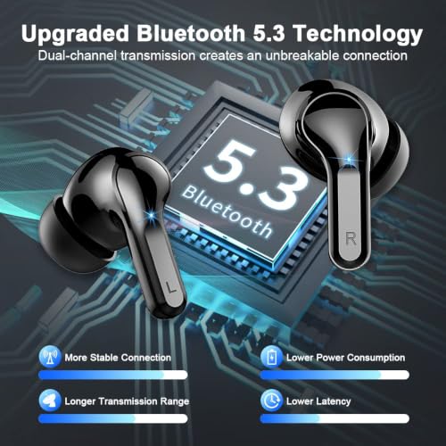 Image of Wireless Earbuds, 2026 Bluetooth 5.4 Headphones NEW Ear Buds 40H Bass Stereo in-Ear Earphones ENC Noise Cancelling Earbuds with 4 HD Mic, USB-C LED Display IP7 Waterproof Sport Headset for Android iOS