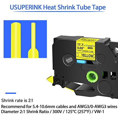 Image of USUPERINK 2 Pack Compatible for HSe-641 HSe641 HS-641 HS641 Black on Yellow (17.7mm 0.69''x 1.5m 4.92ft) Heat Shrink Tube Tape use in PT-D400 PT-D600 PT-E300 PT-E500 P710BT Label Maker