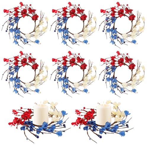 YBB 6 Pcs Patriotic Candle Rings Holder, 11" Red White and Blue Wreaths
