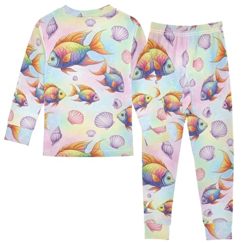 Pajama Sets Long Sleeve Colorful Fish and Seashells Pattern Soft Comfy Sleepwear 2 Piece PJS 3-8T3