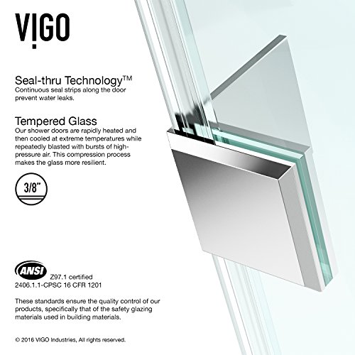 Vigo Vg6062Chcl36 34.13" -34.13" W -73.38" H Frameless Hinged Neo-Angle Shower Enclosure With Clear 0.38" Tempered Glass And Stainless Steel Hardware In Chrome Finish With Reversible Handle​ #TOP5