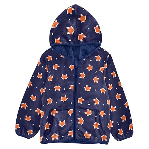 Cute Fox Boys Fleece Hoody Jacket Zip Up Coat Warm Fall Winter Plush Jacket Long Sleeve Outerwear