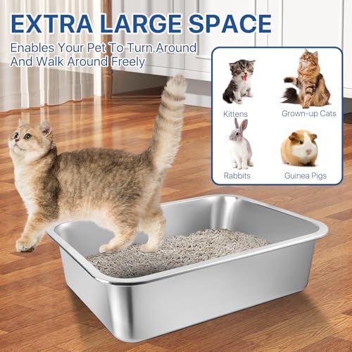Arenero grande de acero inoxidable para gatos, 16 x 12 x 4 miniatura 3
