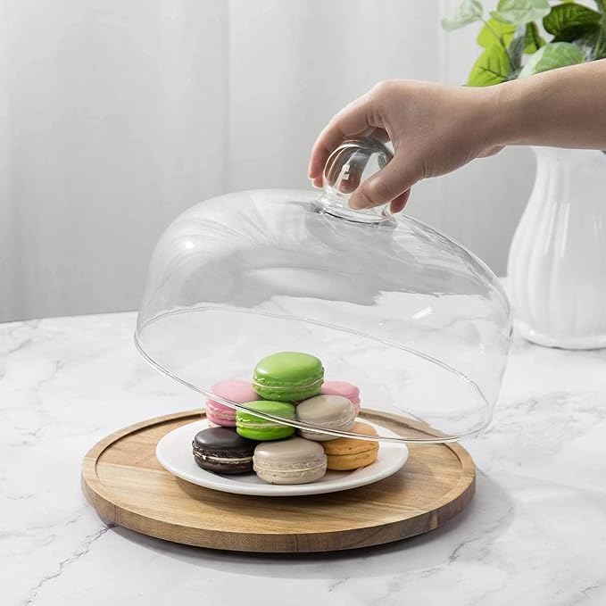 Image of MMTSWorld Wooden Cake Stand with Acrylic Dome, Round Cake Dessert Serving Tray Platter, Round Cake Cutting Holder, Cake Plate with Lid Serving Platter Tray Dessert Stand Cupcake Holder