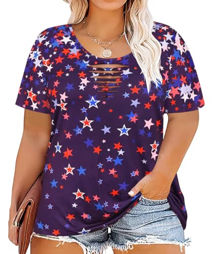 Image of CARCOS Plus Size Tops for Women Short Sleeve Shirts Basic Tee Solid Color Blouse V Neck Tunic Loose Fit Tshirts Summer XL-5XL