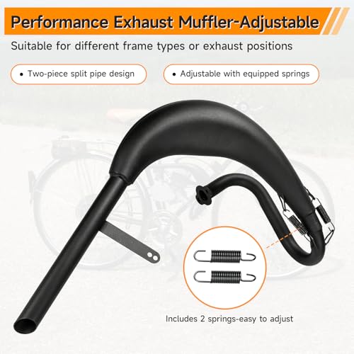 Image of FVRITO Motorized Bike Expansion Chamber Exhaust Pipe Muffler Adjustable Kit Compatible with YD100 BT100 Zeda80 YZ80 49cc 50cc 66cc 80cc 2-Stroke Engines Gas Motorized Bicycle Motor Bike with Springs