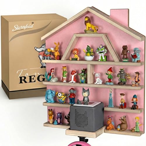 STERNFELD Magnetisches Tonie Regal für Toniebox & Tonies Hörfiguren-Vormontiertes Toniebox Regal [60x50cm]-Nachhaltiges Tonies Regal Kinderzimmer-Toni Regal mit abgerundeten Ecken, Rosa, STE-TO1000