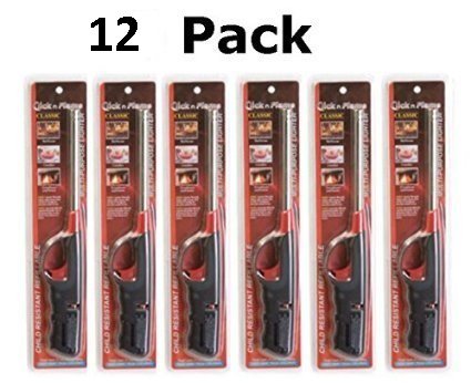 Click-n-Flame Refillable Long-Reach Butane Lighters (12 Pack)