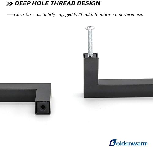 Miniatura 4 de goldenwarm Paquete de 25 tiradores de cajón negros de 6 14 pulgadas, barra cuadrada moderna, color negro mate, tiradores de gabinete de acero