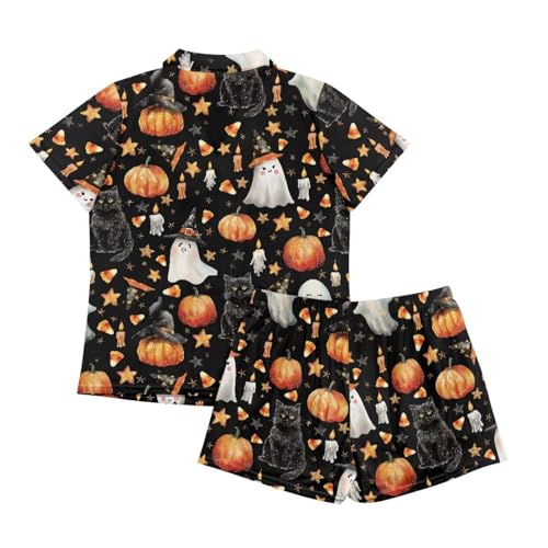 Image of Renewold Women's Short Sleeve Pajama Set Button Down Sleepwear with Notch Collar Soft Lounge Top and Shorts with Pockets
