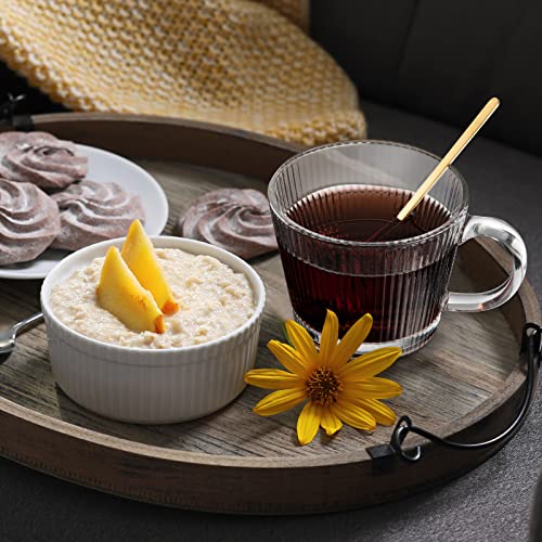 Rtteri 14 Oz Set Of 6 Glass Coffee Mugs With Spoons Clear Glass Cups Stripes Stackable Vintage Coffee Mugs Aesthetic Clear Tea Cups Espresso Demitasse Cups For Cappuccino Tea, Gift #TOP4