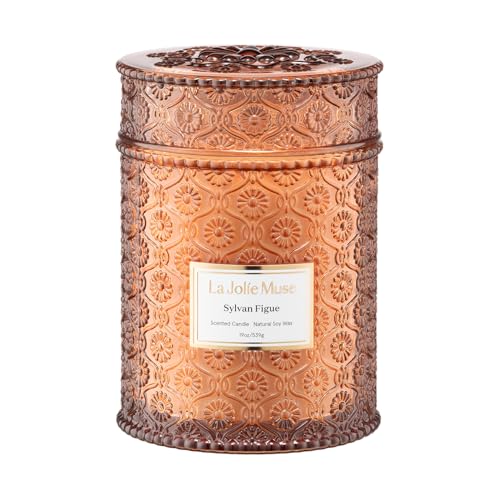 LA JOLIE MUSE Sylvan Figue Candle | Fig Leaf, Red Berries, Sandalwood | 19 oz Large Wooden Wick Candle | Natural Soy Wax | 90 Hours Clean Burn | Gift-Ready for Hosts | Elegant Home Décor
