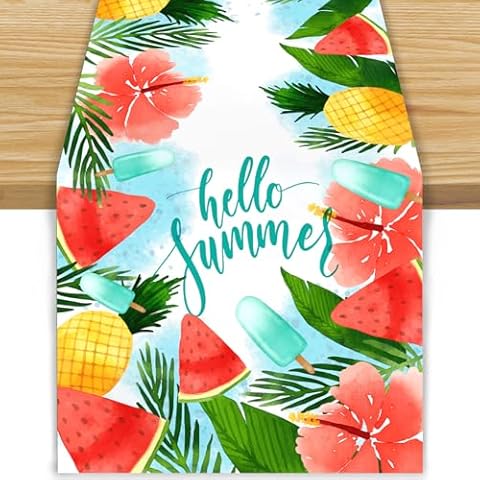 FARMNALL Linen Watercolour Pineapple Table Runner Cover