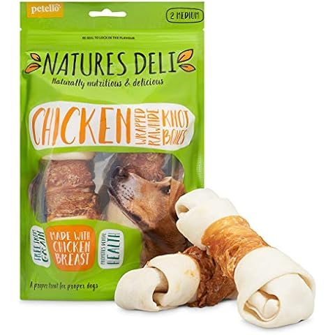 Natures Deli Chicken Wrapped Rawhide Knot Bones - Dental Chew, Nutritious, Natural Flavour, High Protein - Medium - 2pk - 160g Cover