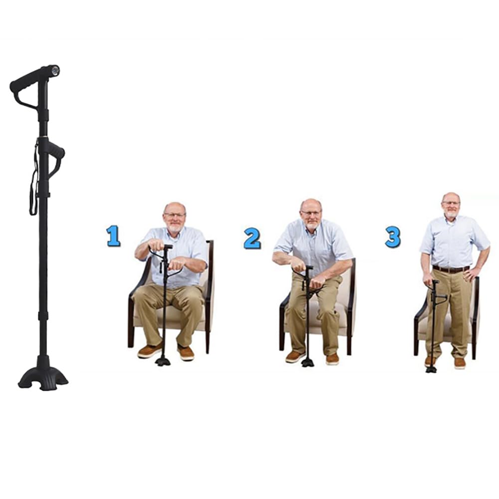 Laska do chodzenia z oświetleniem LED, regulowana wysokość 78-100 cm, podwójny uchwyt, antypoślizgowy uchwyt dla seniorów i osób z trudnościami w chodzeniu