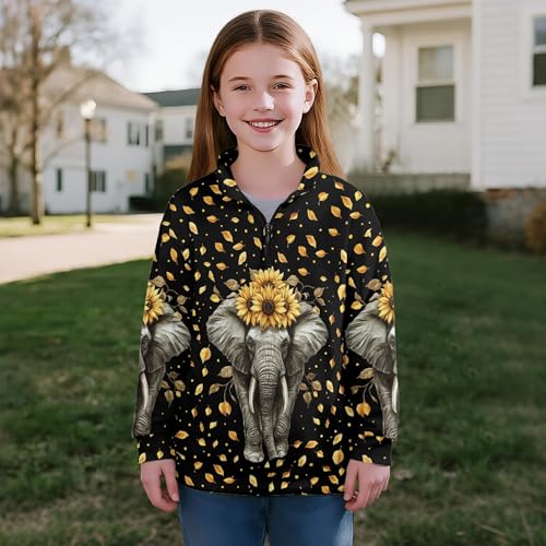 Image of AmzPrint Girls Graphic Quarter Zip Coat Long Sleeve Lightweight Oversized Athletic Running Hoodies For Kids Teen Girls