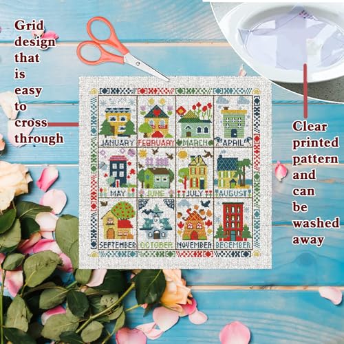 Image of FREEBLOSS 11CT Cross Stitch Kit Stamped Cross Stitch Craft Kit with Stitching Guide for Beginners Monthly House Embroidery Set Crossstitch Wall Hanging Set 17.7x17.7inch