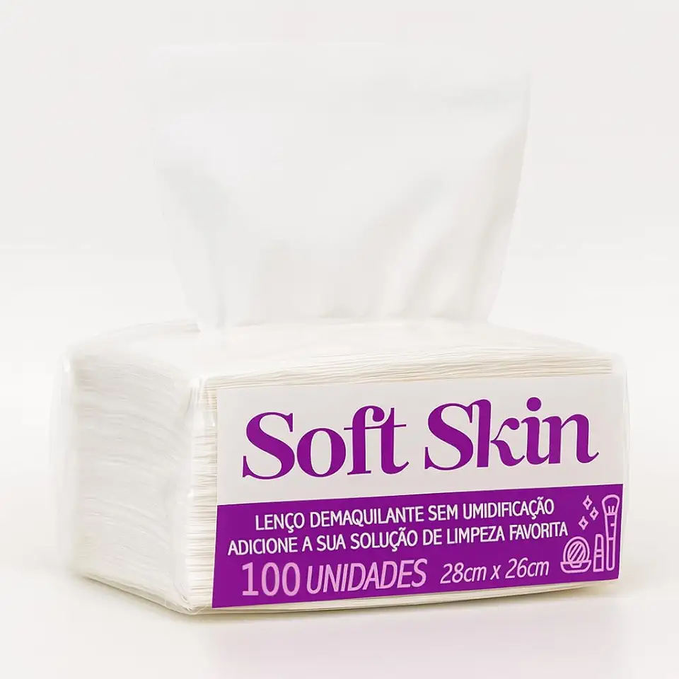 Lenço Demaquilante Seco Soft Skin 100 Unidades – Ideal para Limpeza de Pele, Remoção de Maquiagem e Higiene Diária, Macio e Resistente, Uso Prático e Versátil para Rotina de Cuidados.