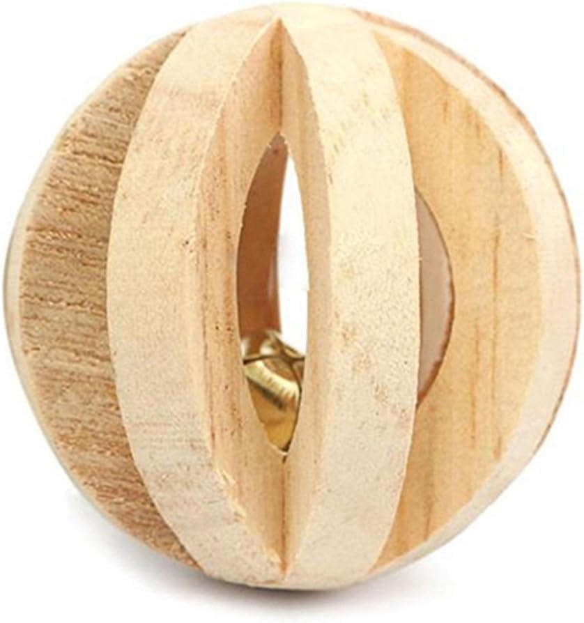 1Pc Yellow Natural Wood Dumbells Unicycle Bell Roller Non-Toxic, Safe for Pets Pet Chew Toy for Guinea Pigs Rat Rabbits Toys (No Bark Watermelon Ball)