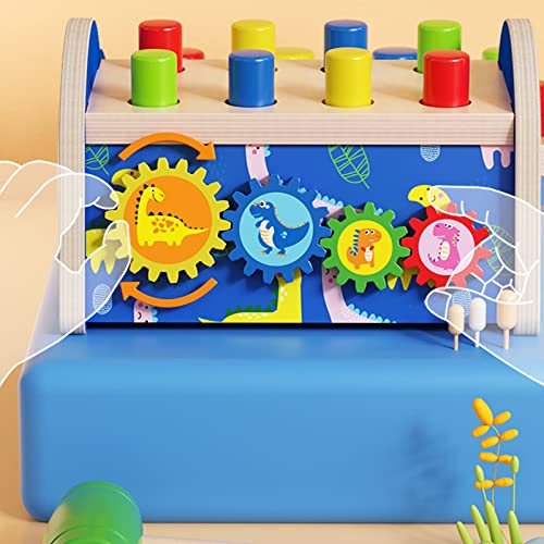Nugzix Hammering Pounding Toys For 1-3 Year Baby Montessori Wooden Toddlers Early Development Learning 2 In 1 Whack A Mole Game Spinning Gears Birthday For Kid #TOP3