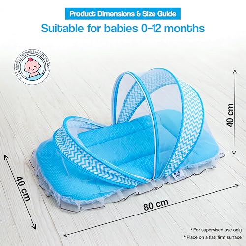 Image of Mosquito Net for Baby 0-6 Months, Foldable Baby Bed with Net, Portable Baby Bed Set with Breathable Mesh (Blue)
