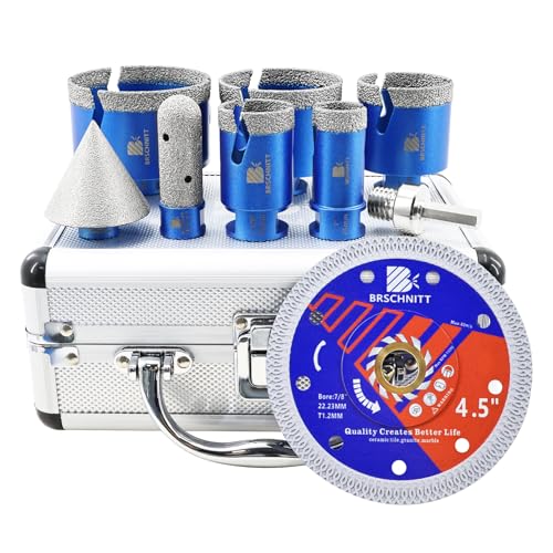 Image of Diamond Core Drill Bit Set - BRSCHNITT Tile Hole Saw Kit 1 inch 1-3 /8 inch1-3 /4 inch2-1 /2 inch3 inch & 4 /5 inch Finger Bit & 2 inch Chamfer Bit for Porcelain Tile Ceramic Marble Granite Diamond Blade