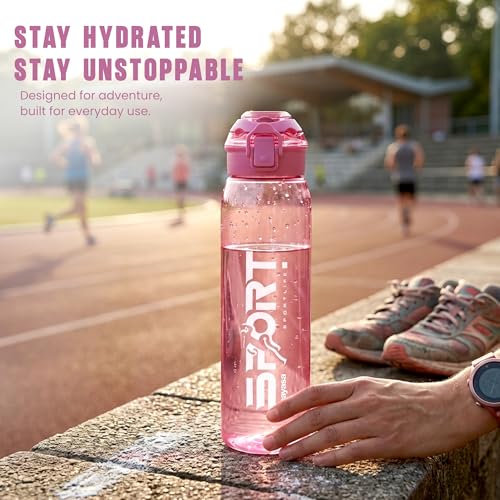 Image of Nayasa Turbine 1000 ml BPA Free Plastic Water Bottle | Leak Proof | Unbreakable | Wide Mouth with Scale | Sports Bottle | Pink