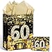 Black Gold 60th Birthday Gift Bag, Gold 60th Birthday Gift Wrap Bag with Tissue Paper and Card Gold Black 60th Birthday Kraft Gift Bags Candy Wrapping Bags for Men Women 60th Birthday Party Supplies