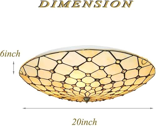 Miniatura 4 de MORE CHANGE Lámpara de techo estilo Tiffany de 20 pulgadas, estilo retro, hecha a mano, con vitrales, vintage, redonda, montaje empotrado, para