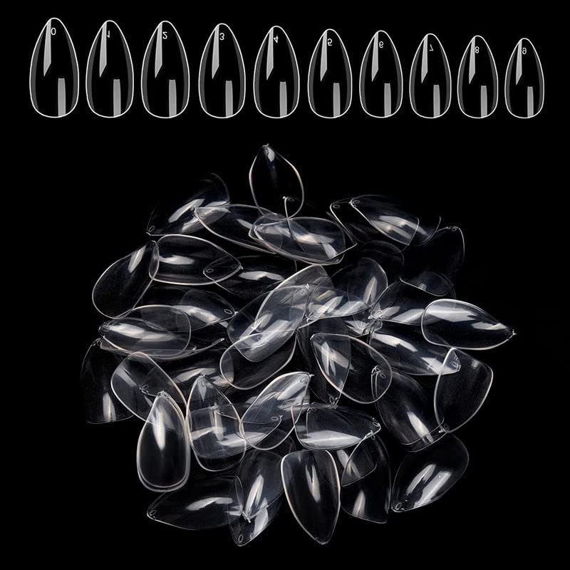100PCS Short Mountain Peak False Nail Tips, 10 Sizes, Full Cover Acrylic Nail Tips, Manicure UV Gel Polish Fake Nails, Artificial Finger Nail Tips for Salon & DIY Nail Art Design - Clear