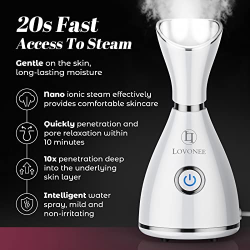 Facial Steamer - Lovonee Face Steamer For Facial Deep Cleaning Home Facial Spa Warm Mist Humidifier Atomizer Sauna Sinuses Unclogs Pores With Blackhead Stainless Steel Kit And Hair Band (White) #TOP4