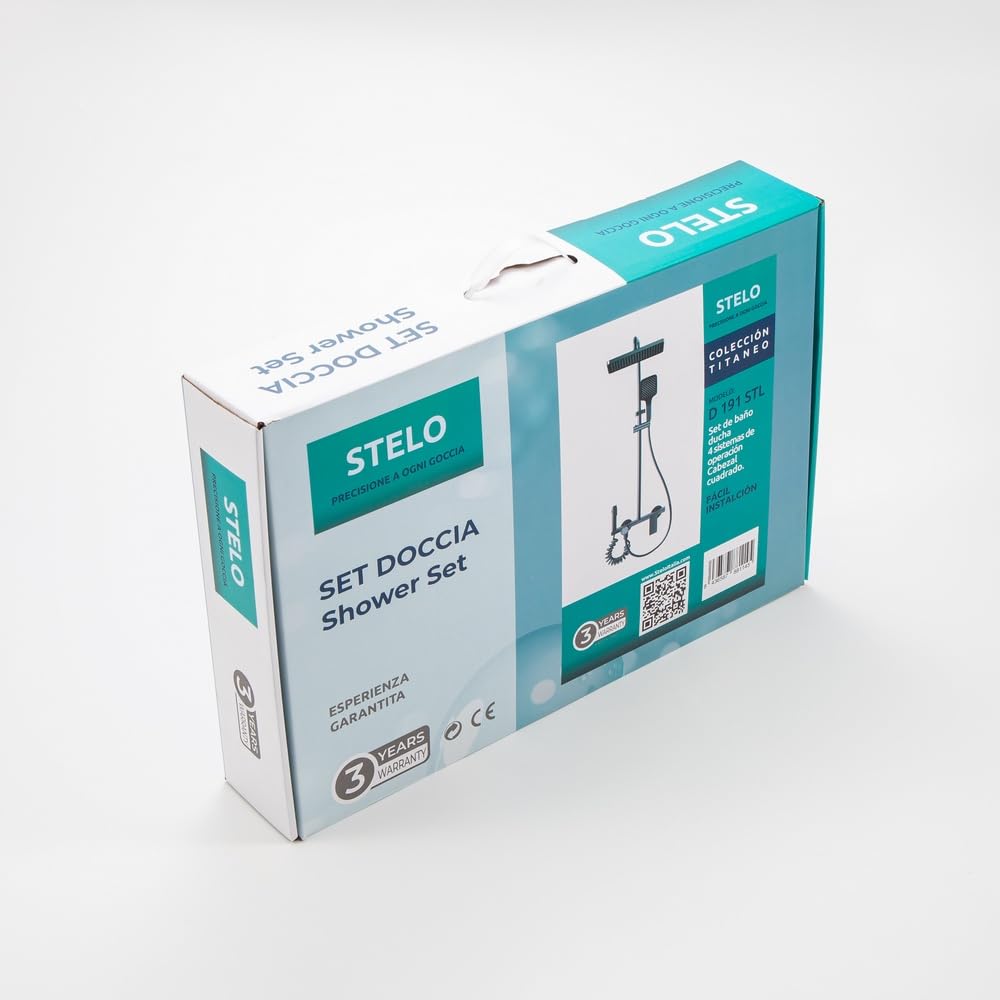 INEX EUROPA - STELO Columna de baño ducha con Cabezal redondo, Negro Gris Titaneo con 3 años de garantia, 4 Modos de operaciones Ducha de mano, cabezal redondo, chorro concentrado y grifo para bañera